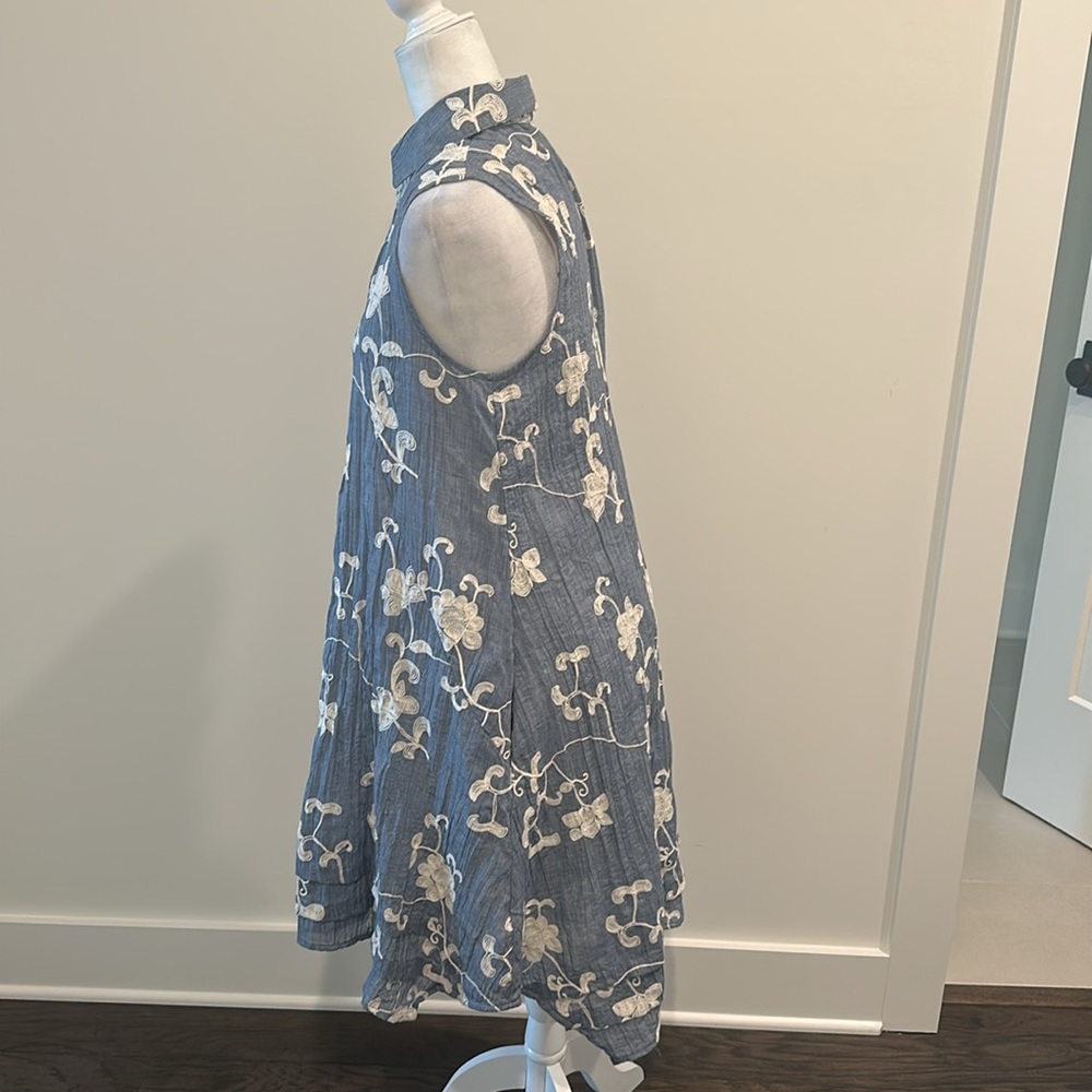Anthropologie Isabella Sinclair Tillie Embroidered  Floral Blue Dress - Picture 7 of 12